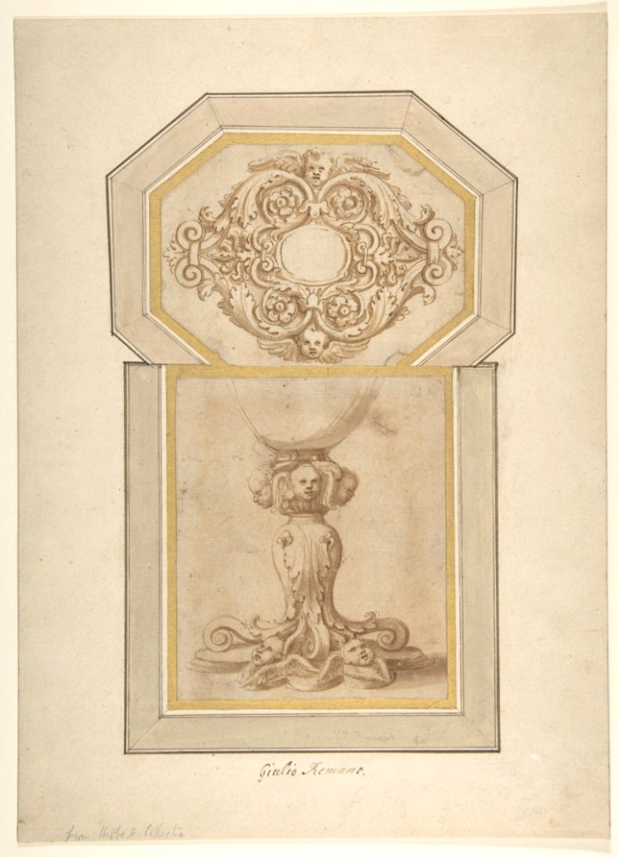 Design for a Sculptural Frame Decorated with Angel Heads, Volutes and Leaves (for a Ceiling ?); Design for a Base Decorated with Angel Heads, Volutes and Leaves MET DP810068