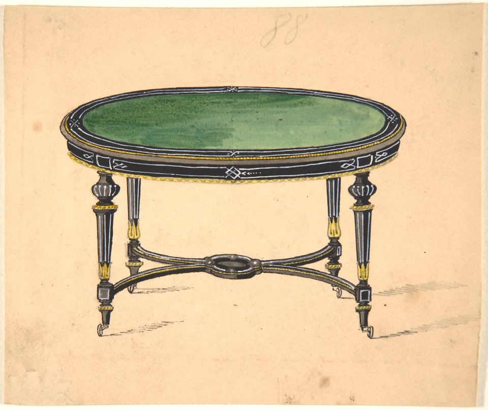 Design for a Round or Oval Table with a Green Top and Black and Gold Sides and Legs MET DP806526