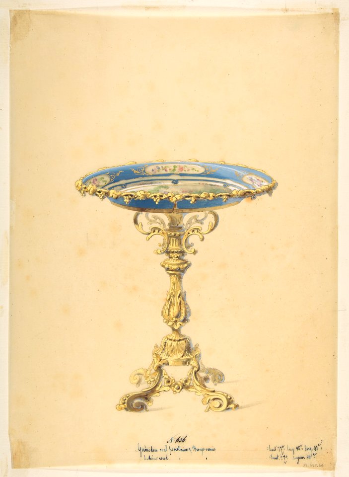 Design for a Round Porcelain Table with Polished Bronze MET DP812477