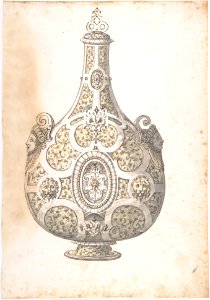 Design for a Silver- gilt Flask Decorated with Strapwork, Masks, Moresques MET DP801827. Free illustration for personal and commercial use.