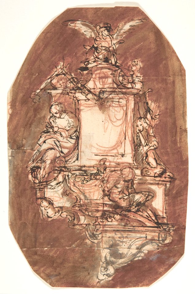 Design for a sepulchral monument; verso- Fragment of a letter and notes MET DP808647