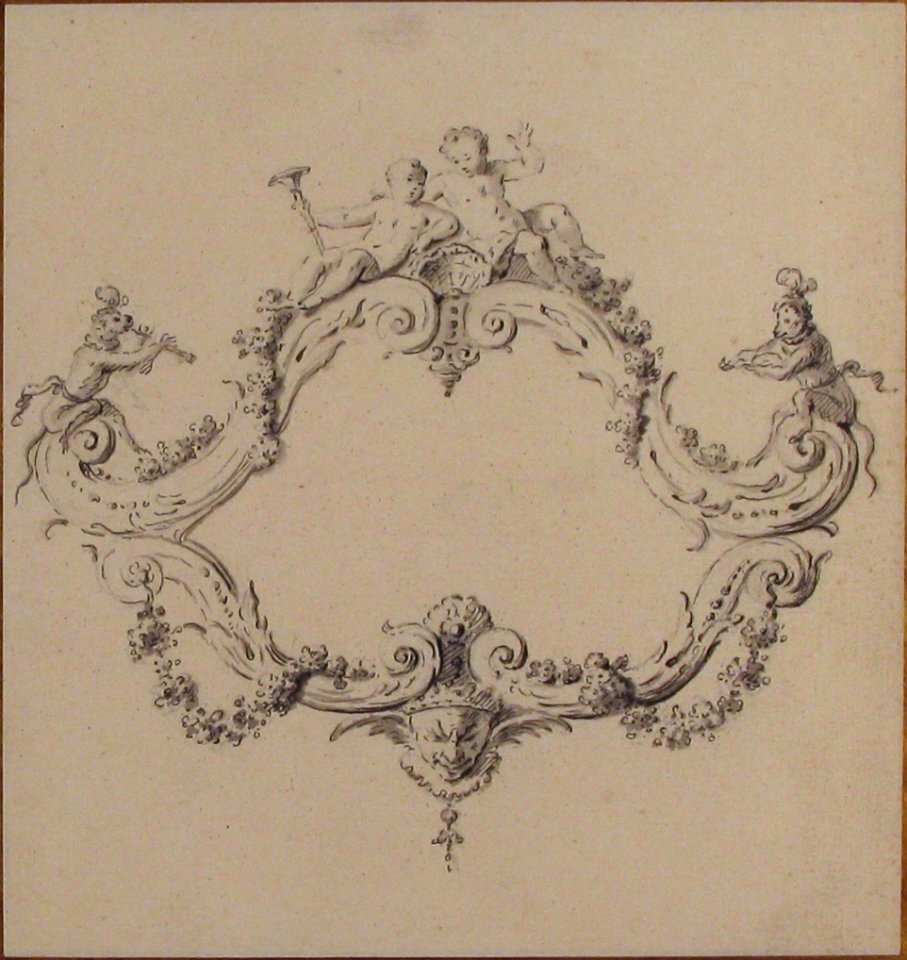 Design for a Rococo Cartouche with Putti and Monkeys MET 1970.736.42