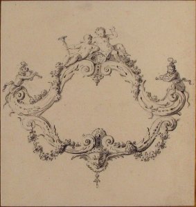Design for a Rococo Cartouche with Putti and Monkeys MET 1970.736.42