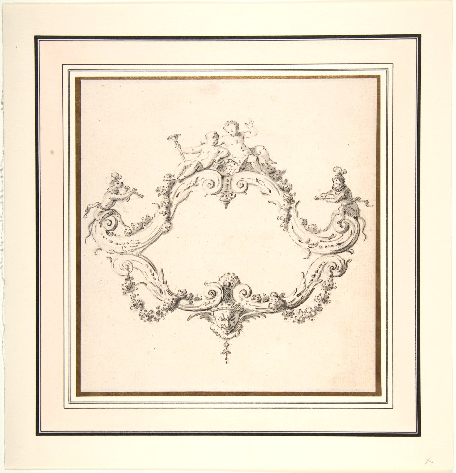 Design for a Rococo Cartouche with Putti and Monkeys MET DP807595