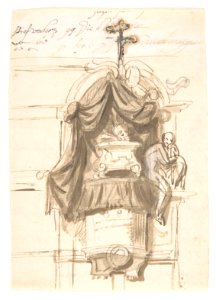 Design for a sepulchral monument in the form of a pulpit; verso- Fragment of a text MET DP808655