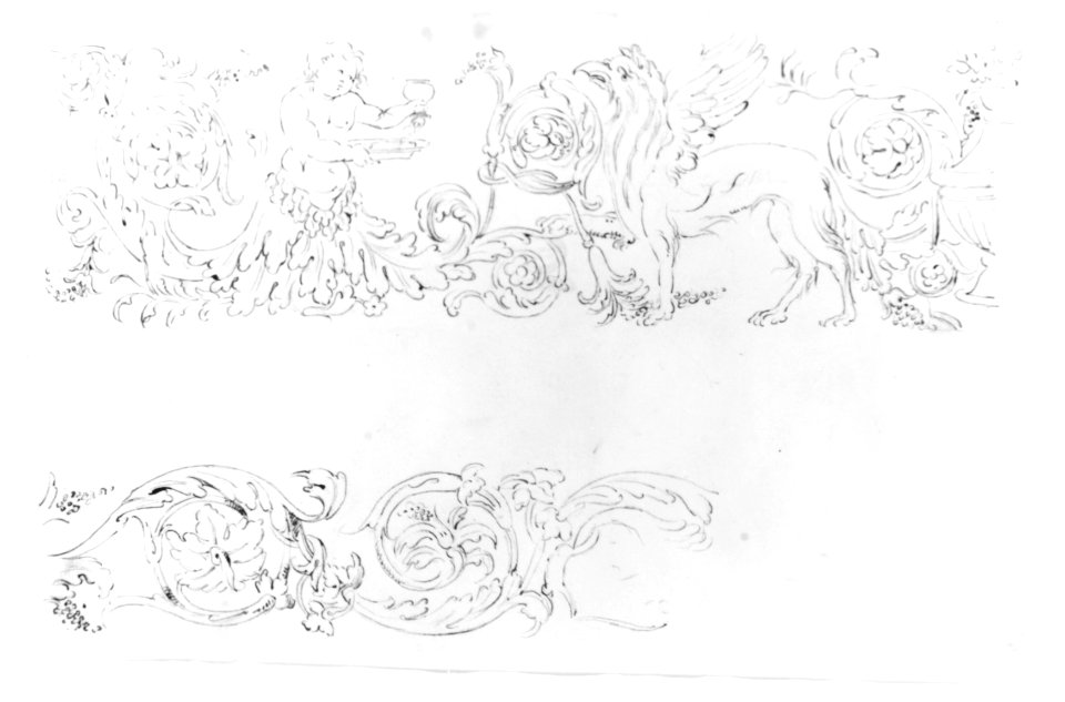Designs for Decorative Borders with Floral Ornamentation and a Putto and Griffin MET 271706