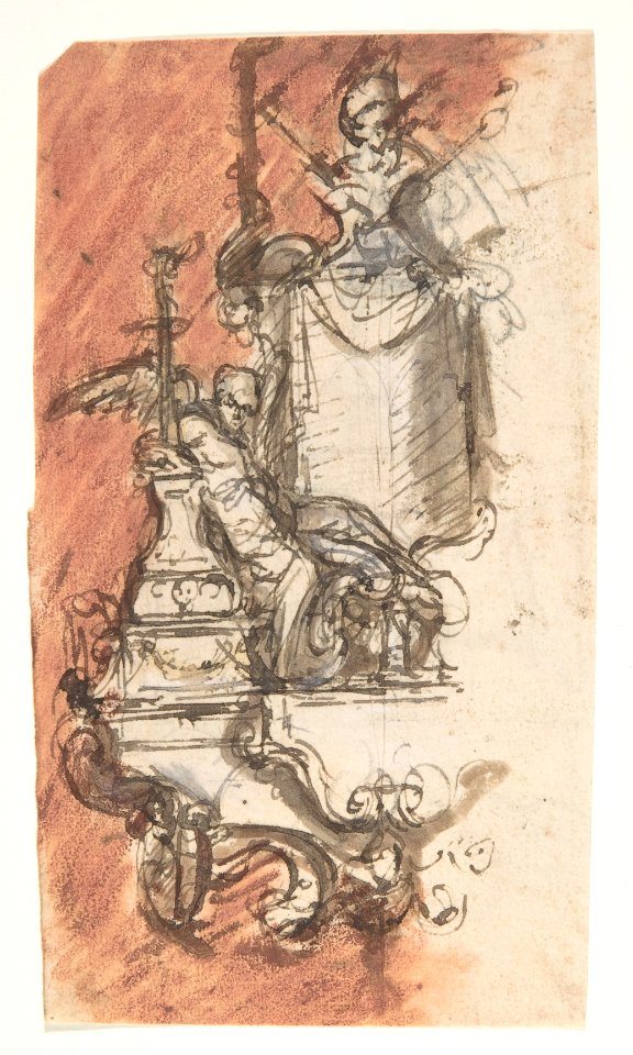 Design for a sepulchral monument with a portrait bust; verso- Design for a reliquary (?) MET DP808632