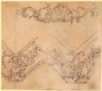 Designs for the Decoration of a Frieze and Corner Motifs (recto); Design for Two Frames Decorated with Volutes, Garlands and the Head of a Putto (verso) MET 52.570.288 RECTO