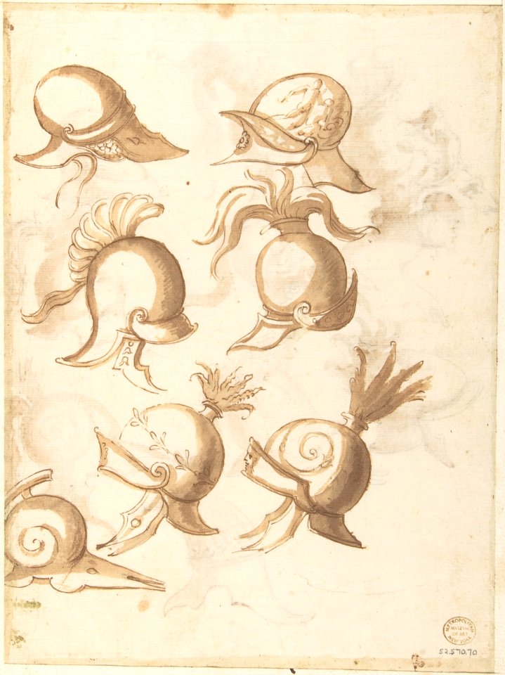 Designs for Nine Helmets (recto); Designs for Seven Helmets (verso) MET DP802000