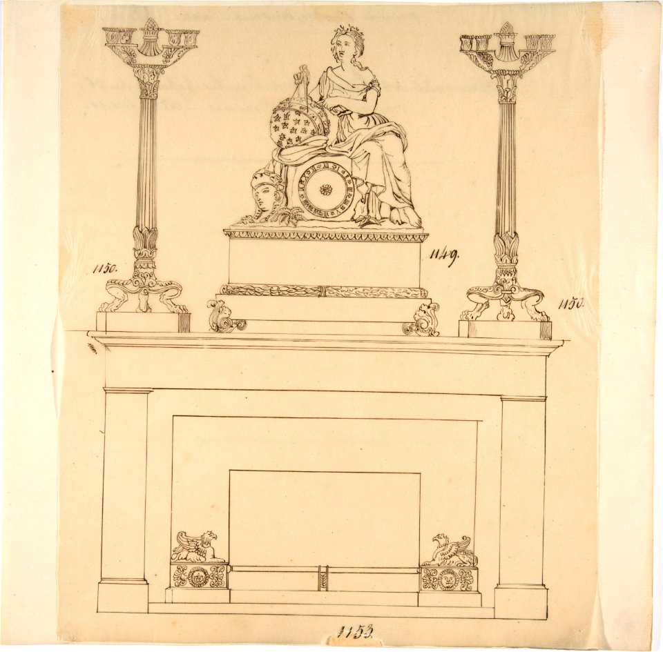 Designs for Fireplace Iron, Mantle Candlesticks and a Clock MET DP809262