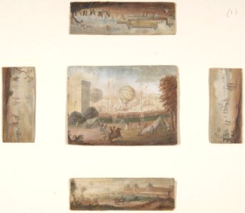 Designs for Top and Four Sides of a Snuffbox with Scenes depicting the Ascent of a Hot Air Balloon MET DP808782