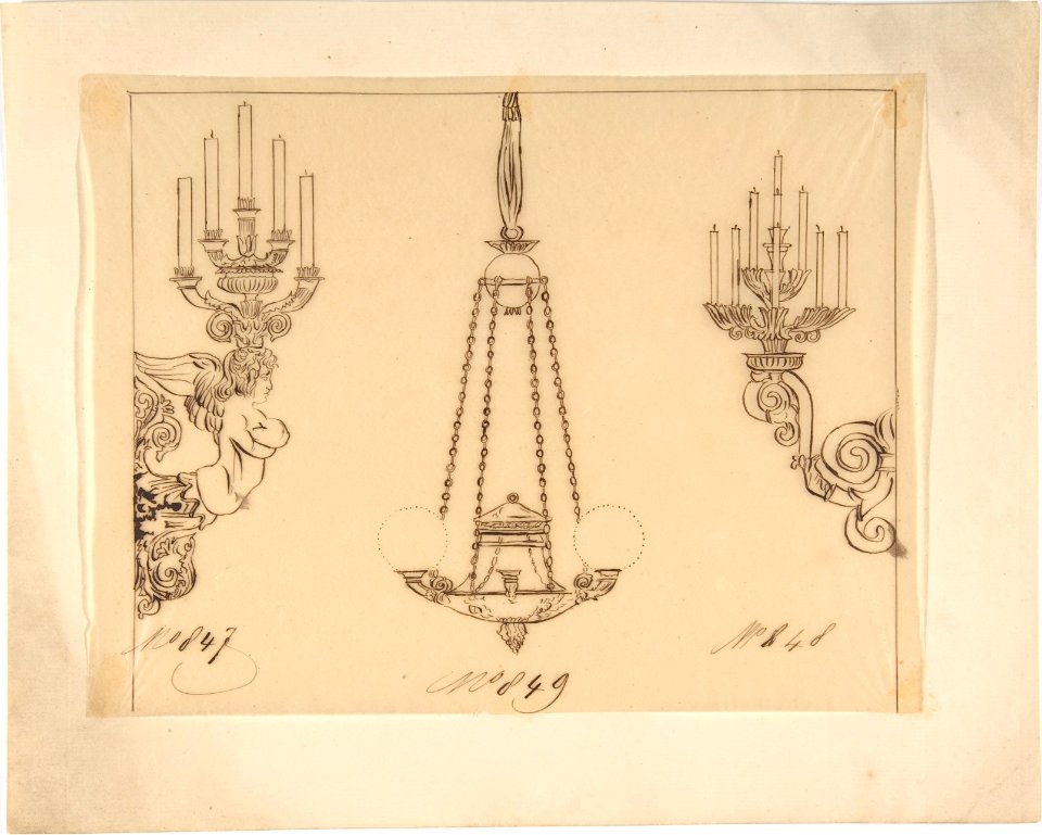 Designs for Two Sconces and a Chandelier MET DP809269