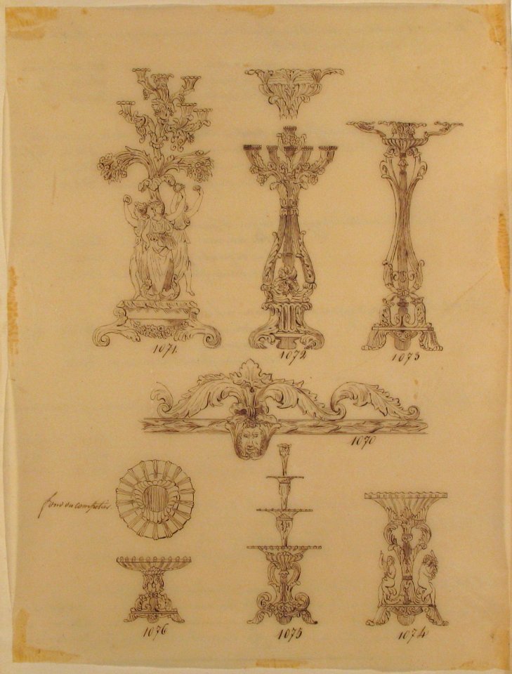 Designs for Three Candelabras, Two Fruit Dishes and a Server MET 66.631.84