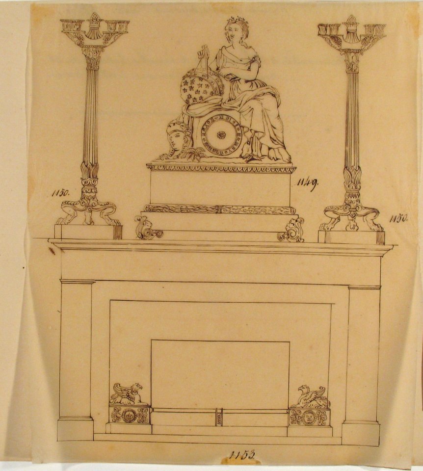 Designs for Fireplace Iron, Mantle Candlesticks and a Clock MET 66.631.117