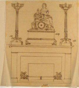 Designs for Fireplace Iron, Mantle Candlesticks and a Clock MET 66.631.117