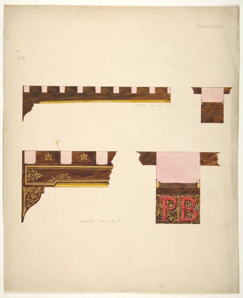 Designs for the painted decoration of ceiling timbers monogrammed "PB" MET DP811226