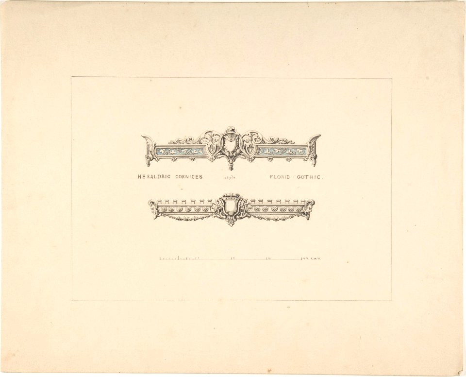 Designs for Two Heraldic Cornices, Florid Gothic Style MET DP805861