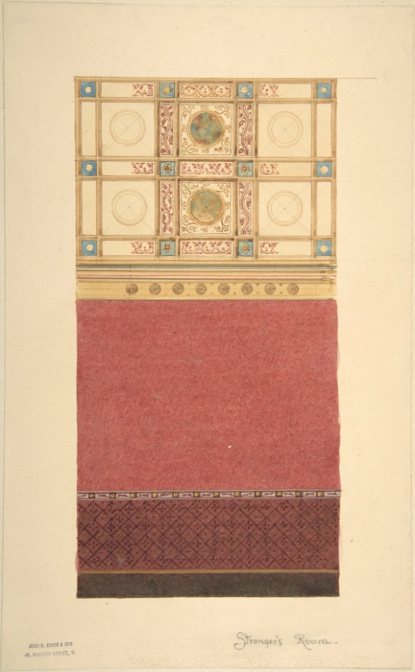 Design for Wall Elevation with Diapered Wainscoting and a Coffered Ceiling MET DP801062