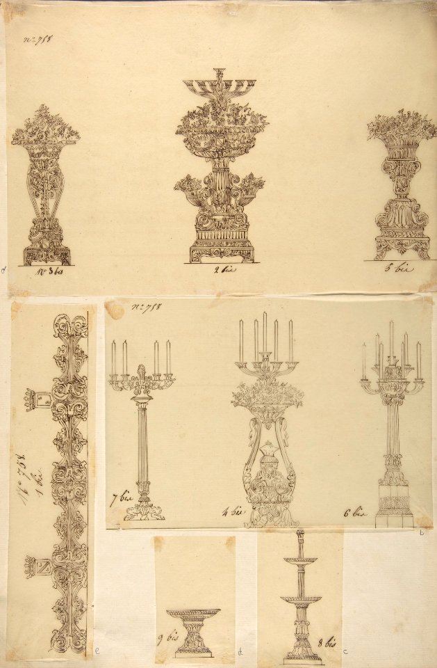 Designs for Three Planters, Three Candelabras, a Dish and a Serving Tray MET DP809366