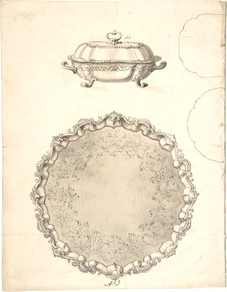 Designs for Two Silver Serving Dishes and Trays MET DP809002