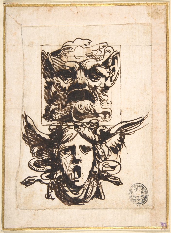 Design for Two Masks Shaped as Satyr and a Winged Medusa Head MET DP808004