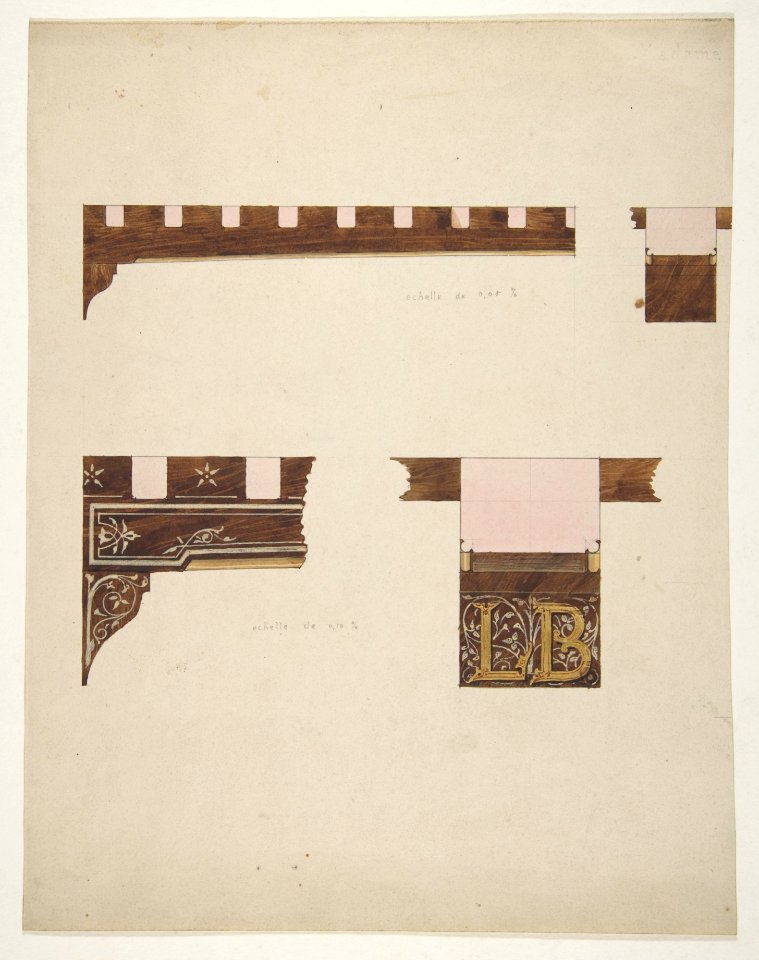 Designs for the painted decoration of ceiling timbers; one monogrammed- "LB" MET DP811227