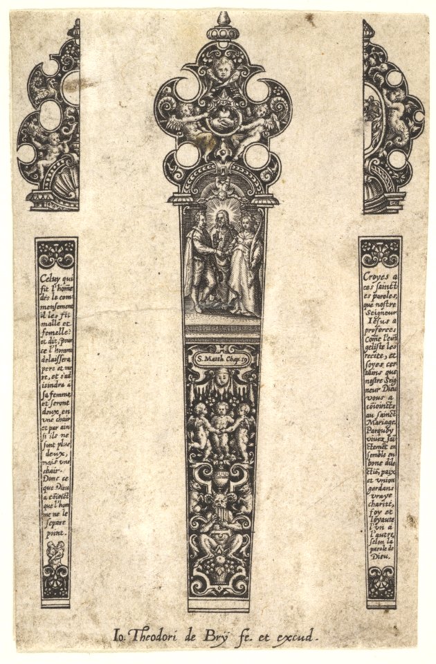 Design for knife handle to commemorate a marriage MET DP828326