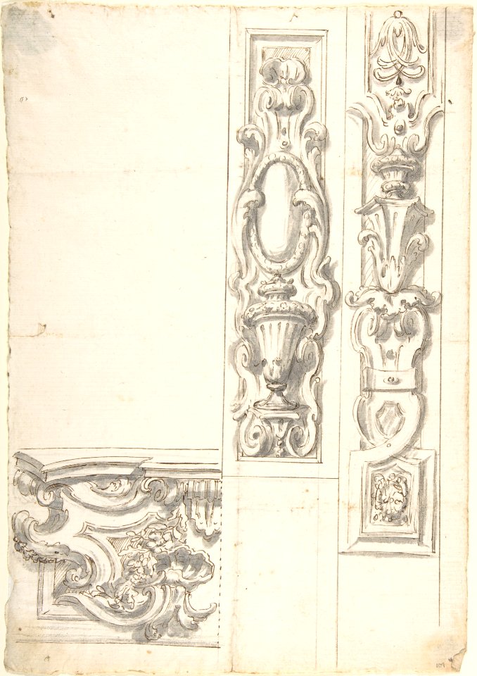 Design for Two Ornamental Upright Panels, and one Ornamental Basamento (?) MET DP803445