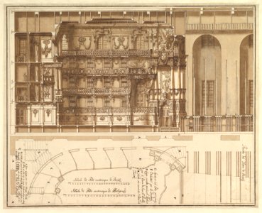 Designs for the Theater at Nancy- Longitudinal Section and Half Ground Plan MET DP820197