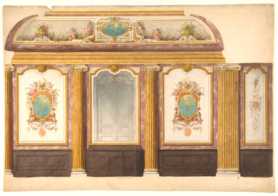 Design for wall panels with putti and flower garlands MET DP811675