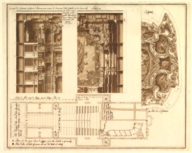 Designs for the Theater at Nancy- View of Half the Proscenium and a Half a Section of It; End of the Ceiling; and Ground Plan MET DP820189