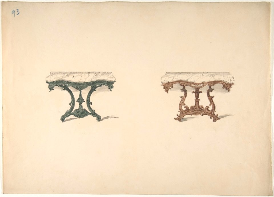 Design for Two Marble Topped Tables with Carved Legs MET DP807009