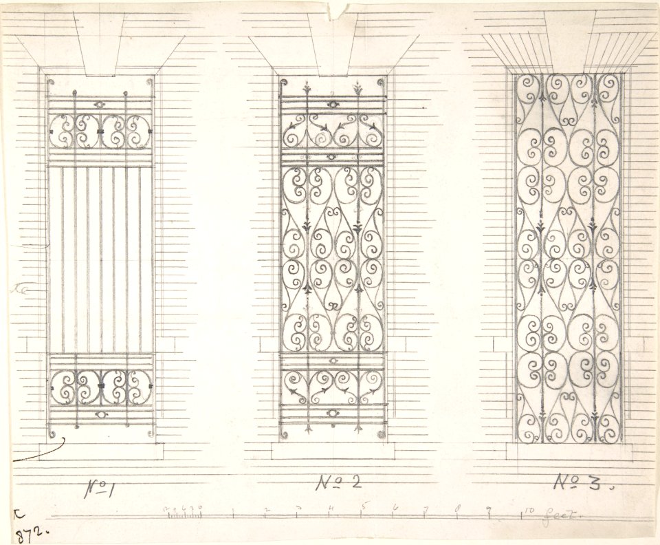 Design for Three Wrought Iron Window Guards MET DP806666