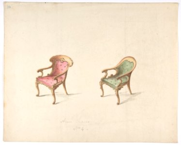 Design for Two Armchairs with Red and Green Upholstery MET DP807169