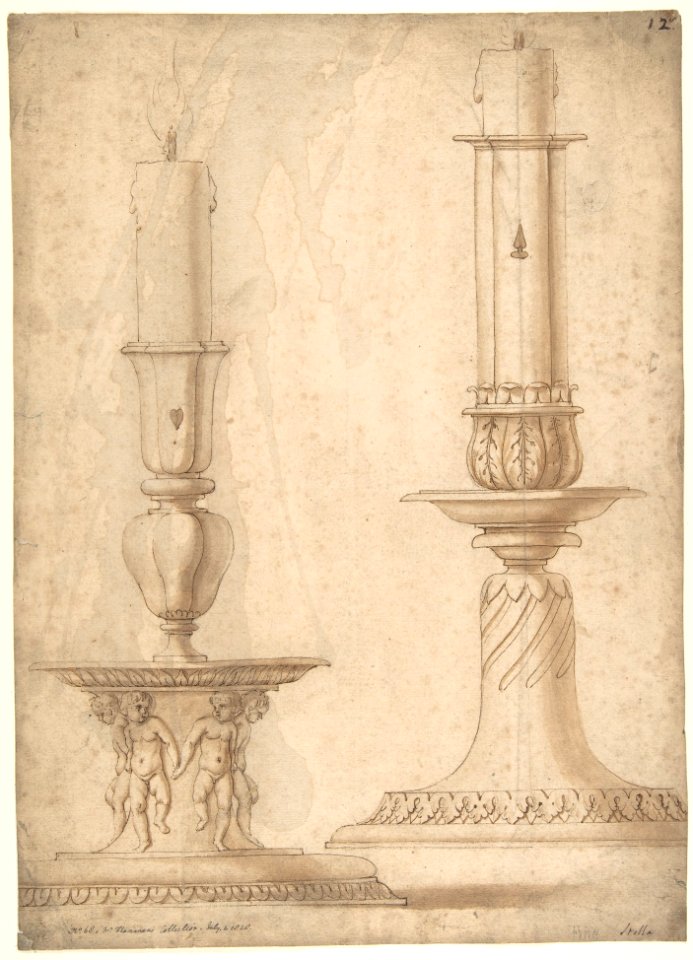 Design for Two Candlesticks with decorated Bases MET DP810067