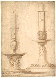 Design for Two Candlesticks with decorated Bases MET DP810067