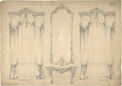 Design for Wall with Two Windows, Side Table, and Mirror MET DP804588