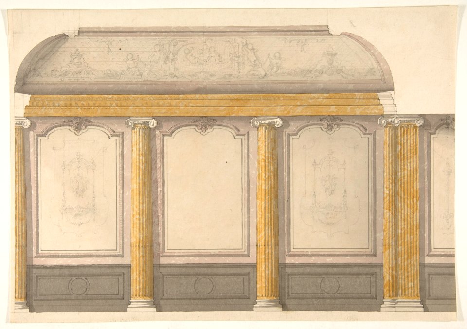 Design for wall panels with putti and flowered garlands MET DP811673
