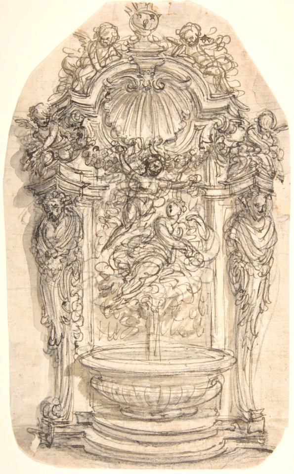Design for a Fountain in a Niche flanked by Terms MET DP809737