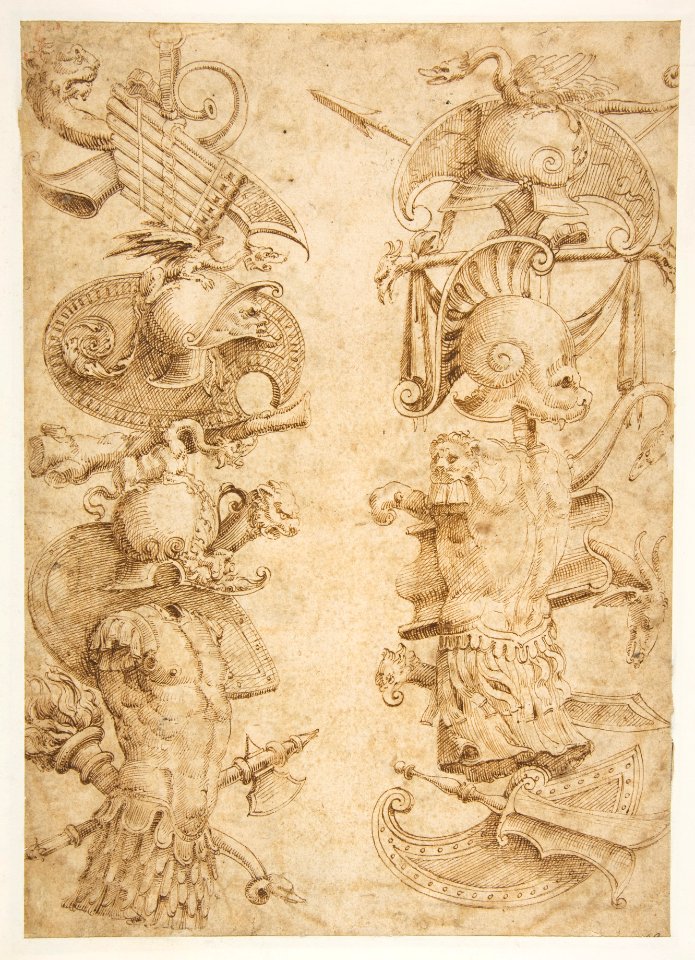 Designs for Ornamental Military Trophies (recto and verso) MET DP812216
