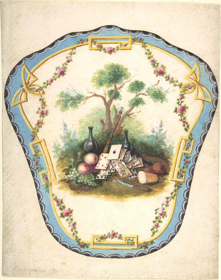 Design for a Firescreen with Picnic Scene and Playing Cards MET DP805590