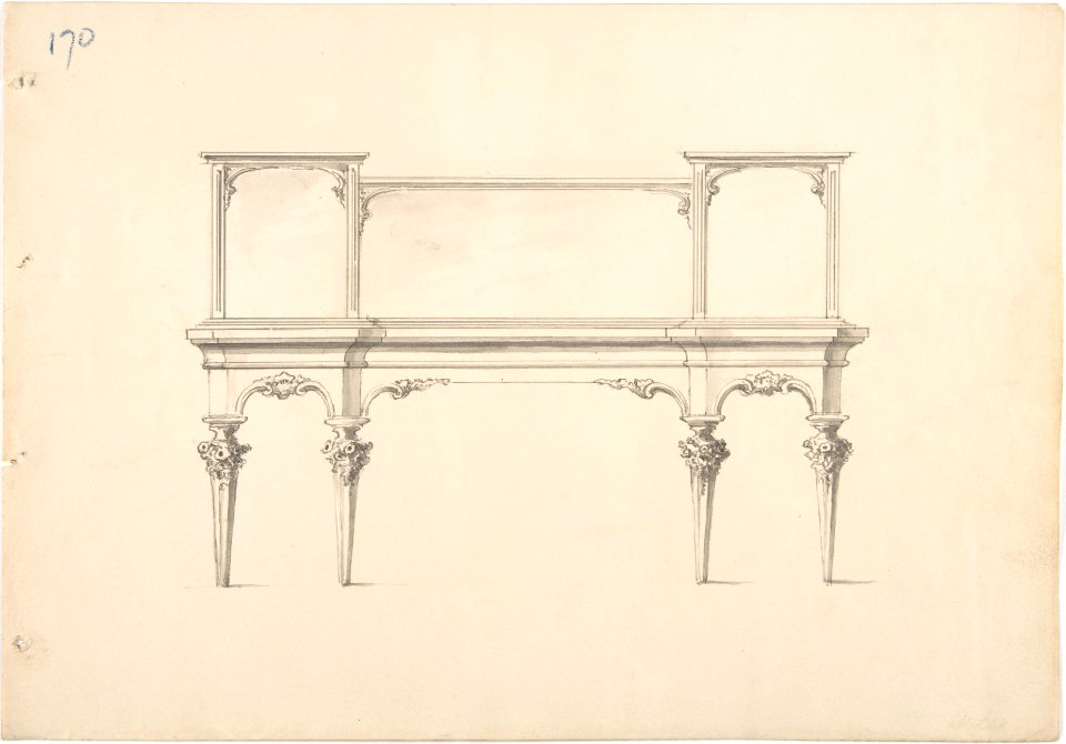 Design for a Mirrored Sideboard with Pointed Legs and Floral Ornament MET DP807289