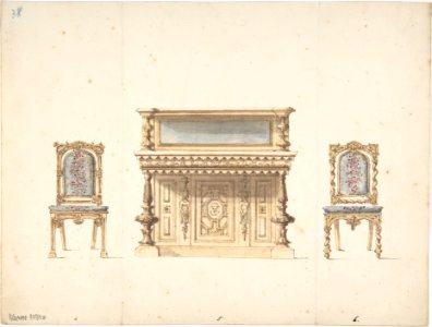Design for a Mirrored Cabinet and Two Chairs MET DP807129