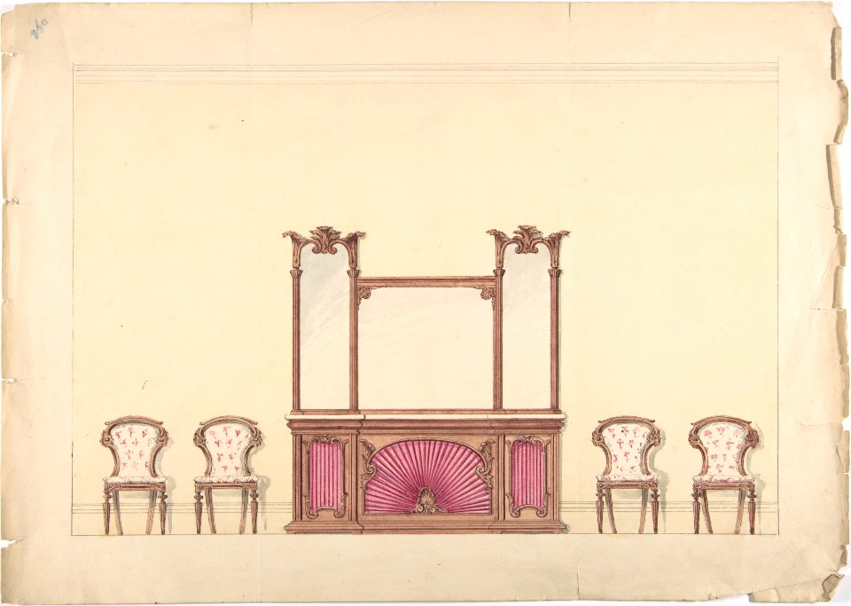 Design for a Mirrored Cabinet and Four Chairs MET DP807303