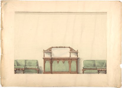 Design for a Mirrored, Marble-topped Cabinet and Two Sofas MET DP807305