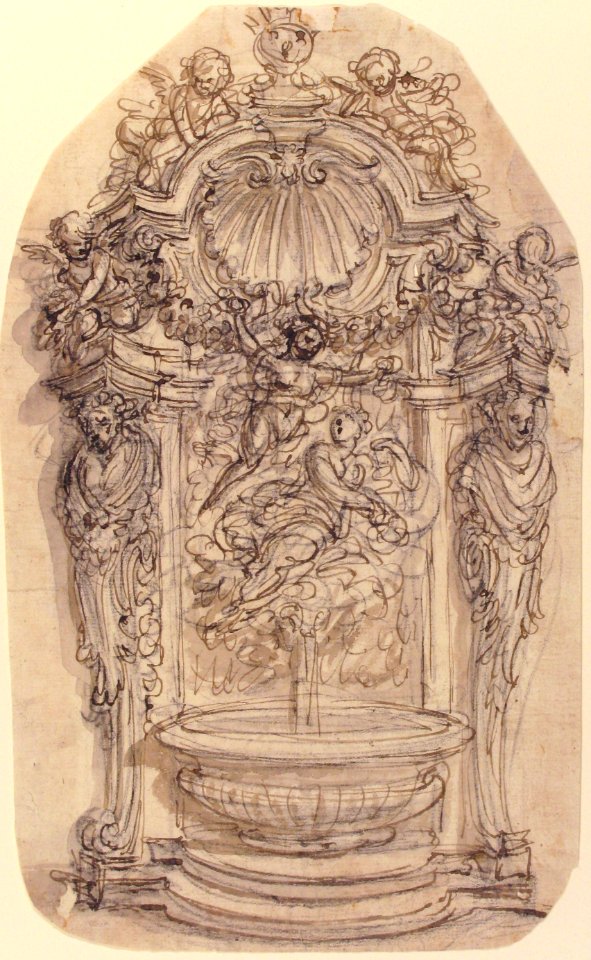 Design for a Fountain in a Niche flanked by Terms MET 52.570.237