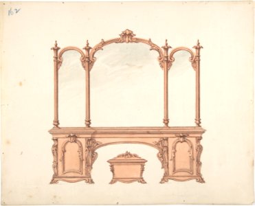 Design for a Mirrored Sideboard with Rococo Ornament, and Casket MET DP807275