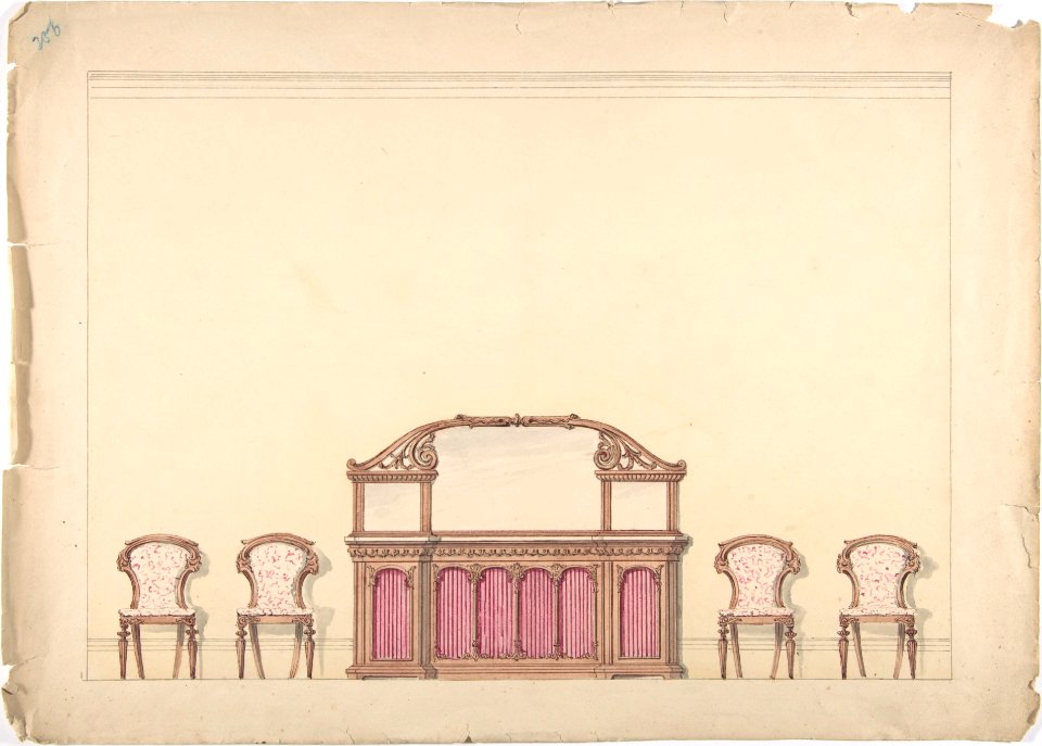 Design for a Mirrored Cabinet and Four Chairs MET DP807301