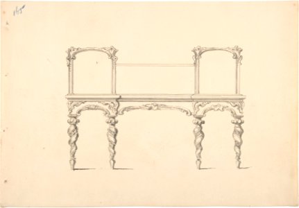 Design for a Mirrored Sideboard with Turned Legs Rocaille Ornament (Verso- Sketch for a Desk) MET DP807292