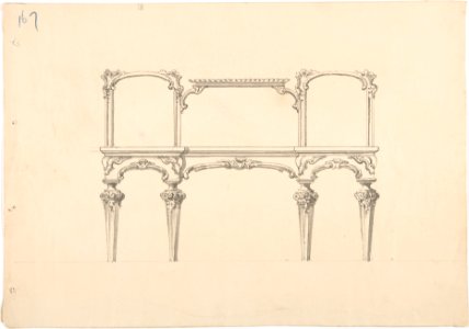 Design for a Mirrored Sideboard with Diminishing Legs, Floral and Rocaille Ornament MET DP807296